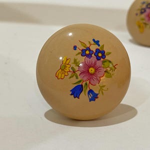 Vintage Porcelain Cabinet Knob  Ceramic Beige Floral Flower Drawer Pull Floral