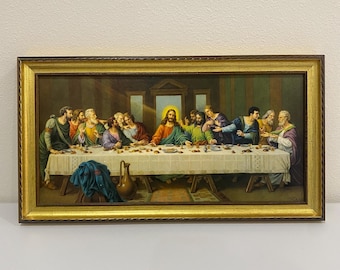 Vintage Framed “The Last Supper” Lithograph by Zabateri 16x9 Religious Wall Art