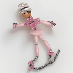 Vintage Figure Skater Ice Skating Lady  Beaded Pipe Cleaner Ornament Christmas