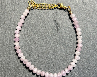 AAA Kunzite Beaded Bracelet: 4mm Violet Gemstone, Gold Filled/Sterling Silver