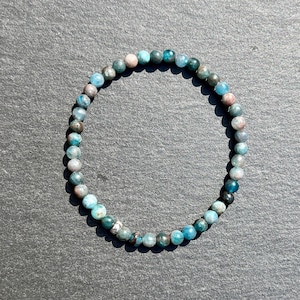 Teal Blue Apatite Bracelet: Natural Gemstone Beaded Jewelry, Sterling Silver Accent