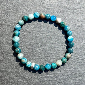 Teal Blue Apatite Bracelet: Natural Gemstone Sterling Silver Jewelry
