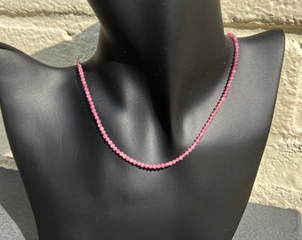 AAA+ Pink Tourmaline Necklace 16", Micro-Faceted 2.5mm Round, Sterling Silver or 14k Gold Filled - Adjustable Length - Luxury Gift