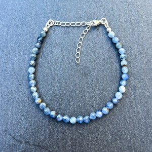 AA Kyanite Beaded Bracelet: Dainty Sterling Silver Gemstone