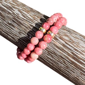 Pink Thulite Bracelet: 6mm Gemstone with 14k Gold Filled Accent