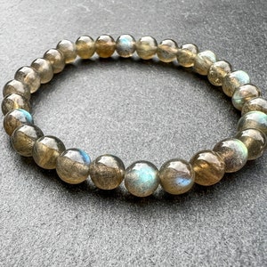 Labradorit Armband: 6 mm Naturstein, Mystisch Handgemachtes Schmuck