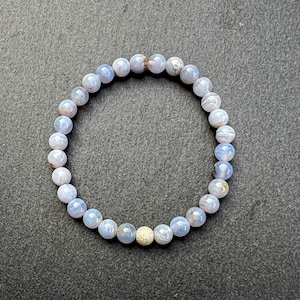 Blue Lace Agate Bracelet, 6mm Natural Gemstone Beaded Design, Ideal for Dainty Stacking Jewelry, Perfect Gift for Jewelry Lovers
