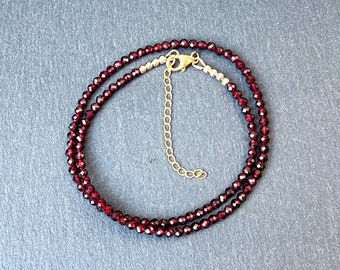 AAA Red Garnet beaded necklace 3.5mm | Bright red gemmy micro-faceted garnet | Dainty gemstone jewelry | January birthstone | crystals