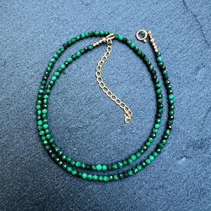 Natural AAA Green Malachite Beaded Necklace: Gold-Filled Jewelry