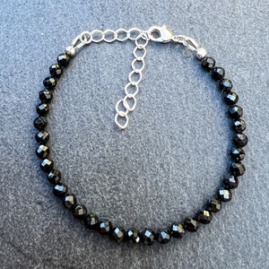 AAA Black Spinel Beaded Bracelet: 4mm Micro-Faceted Gemstone