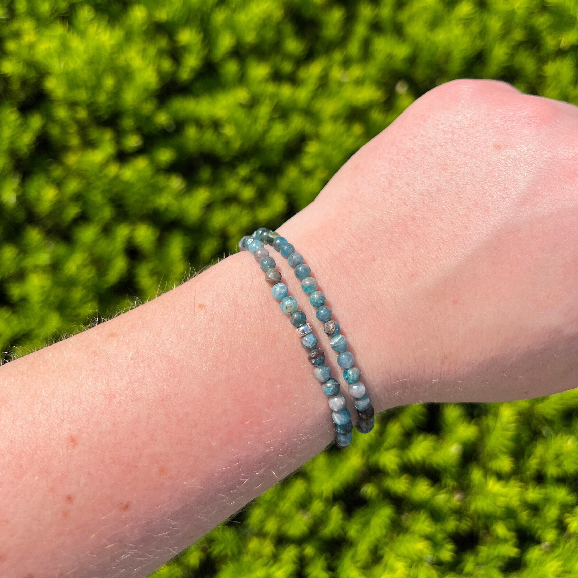 Teal Blue Apatite Crystal Bracelet Natural Gemstone Beaded Bracelet 4mm