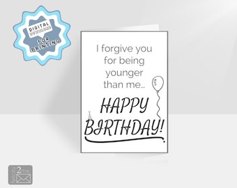 Tarjeta de cumpleaños divertida. DESCARGA DIGITAL 5x7 pulgadas. Sin impresión en color