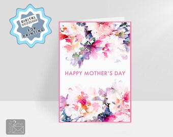 Tarjeta floral del Día de la Madre. Tarjeta IMPRIMIBLE de 7 x 5 pulgadas