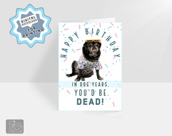 Divertida tarjeta de cumpleaños digital de 5x7 "para los amantes de los perros. Bromas y groserías