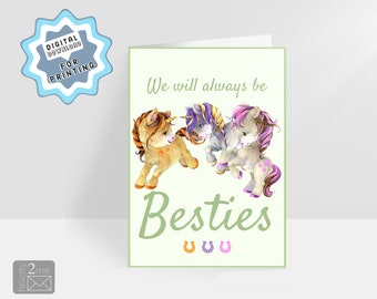 Tarjeta de mejores amigos unicornios, diseño kitsch adorable (descarga digital imprimible)