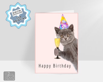 Tarjeta de cumpleaños amante del gato 5 x 7 pulgadas DESCARGA DIGITAL