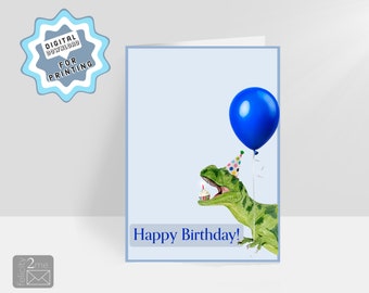Tarjeta de cumpleaños con dinosaurio T-Rex, imprimible, 5x7 pulgadas (descarga digital)
