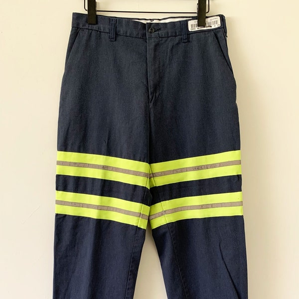 Vintage Cool Navy Blue Chino Style Workwear Pants With Reflective Bands