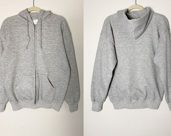 Felpa con cappuccio con zip grigio erica vintage anni '80 foderata termicamente Made in USA