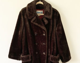 Vintage 60s/70s Soft Plush Dark Brown Faux Mouton Fur Peacoat