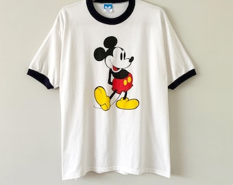 80年代ヴィンテージ ネイビー＆ホワイト 半袖 ウォルト・ディズニー ミッキーマウス グラフィック リンガーTシャツ アメリカ製