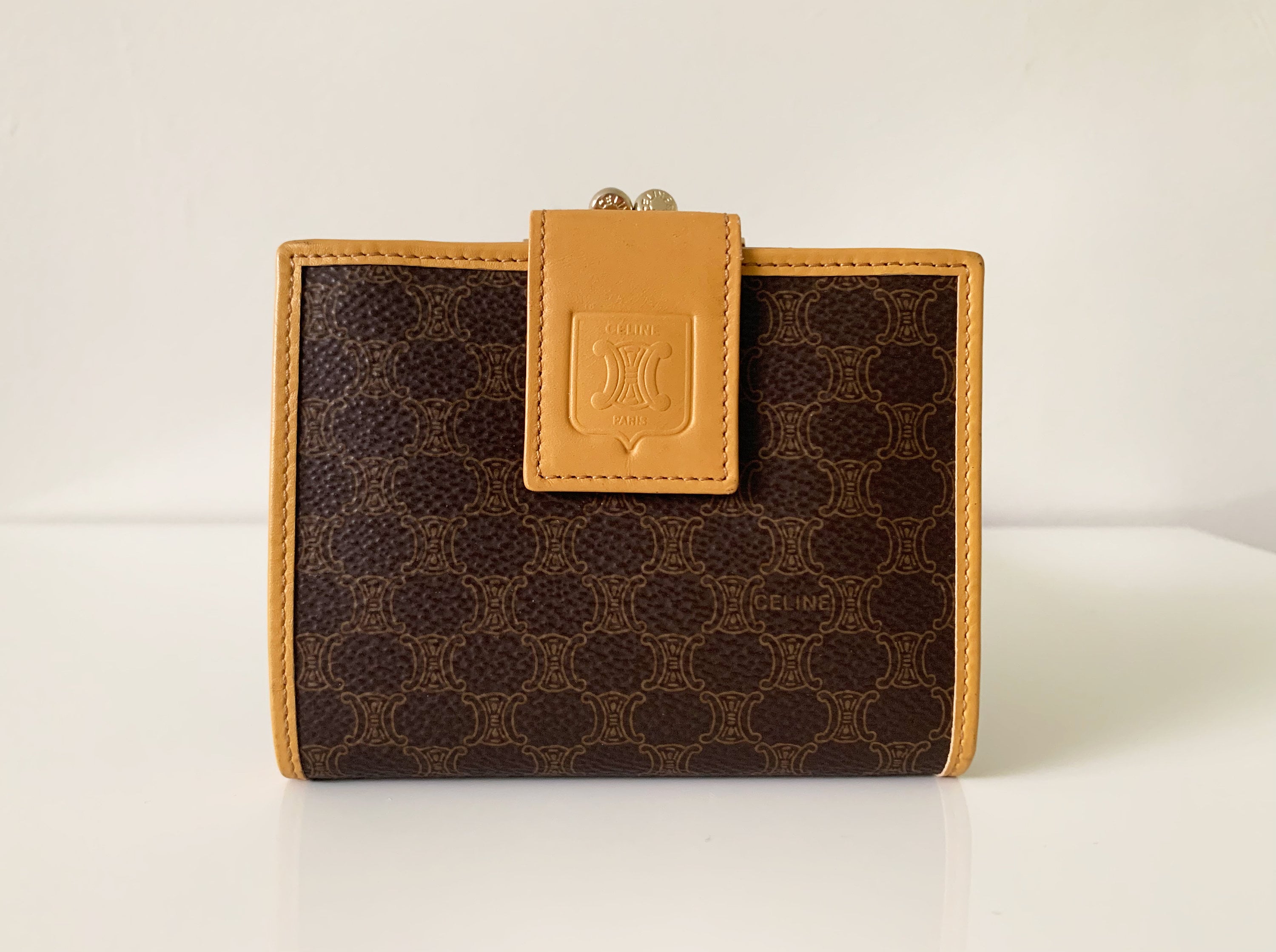 Vintage 90s Authentic Celine Macadam Kisslock Compact Wallet Vintage 90s Authentic Celine Macadam Kisslock Compact Wallet