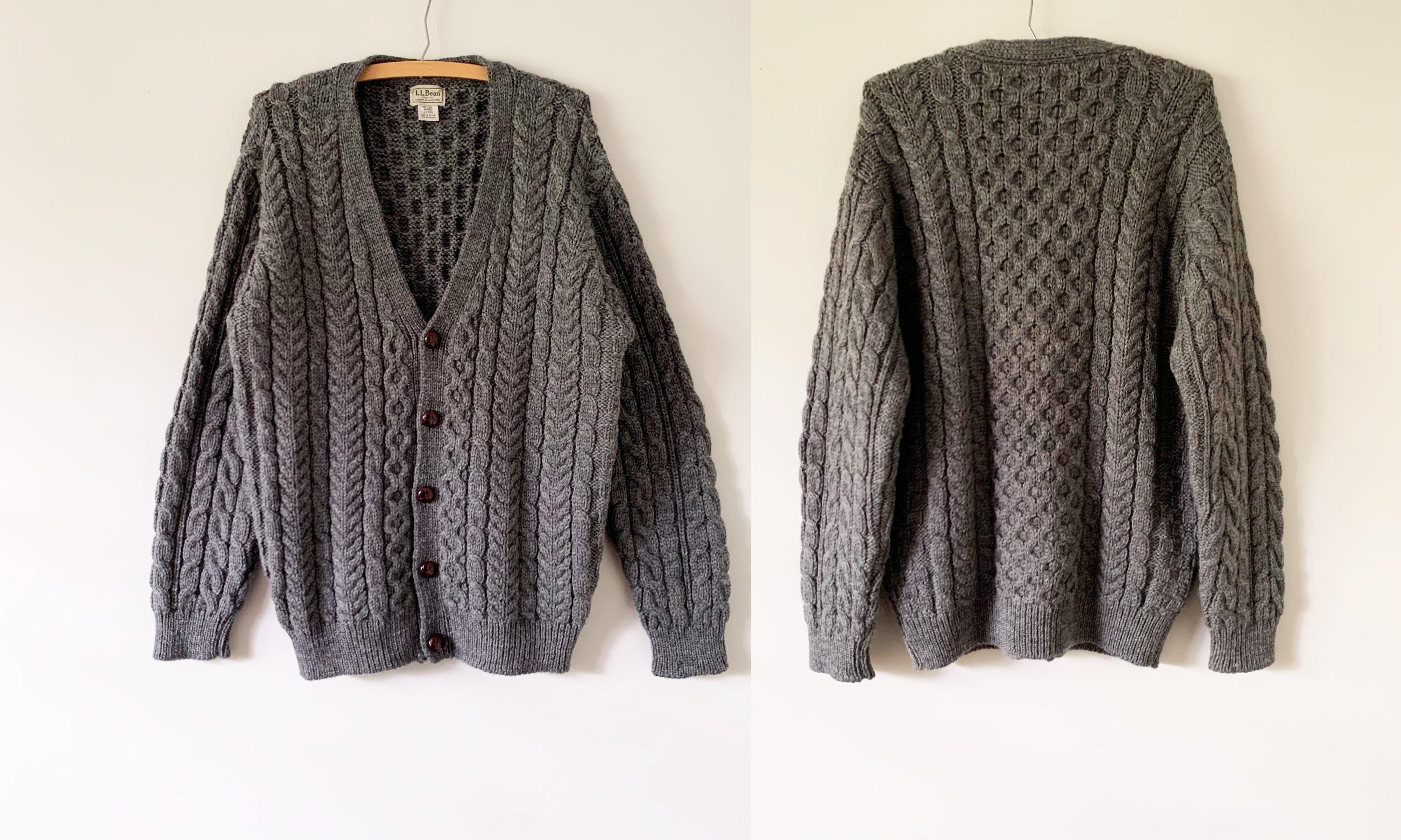 Vintage 80s Dark Gray/grey LL Bean Aran/fisherman Wool Cable Knit