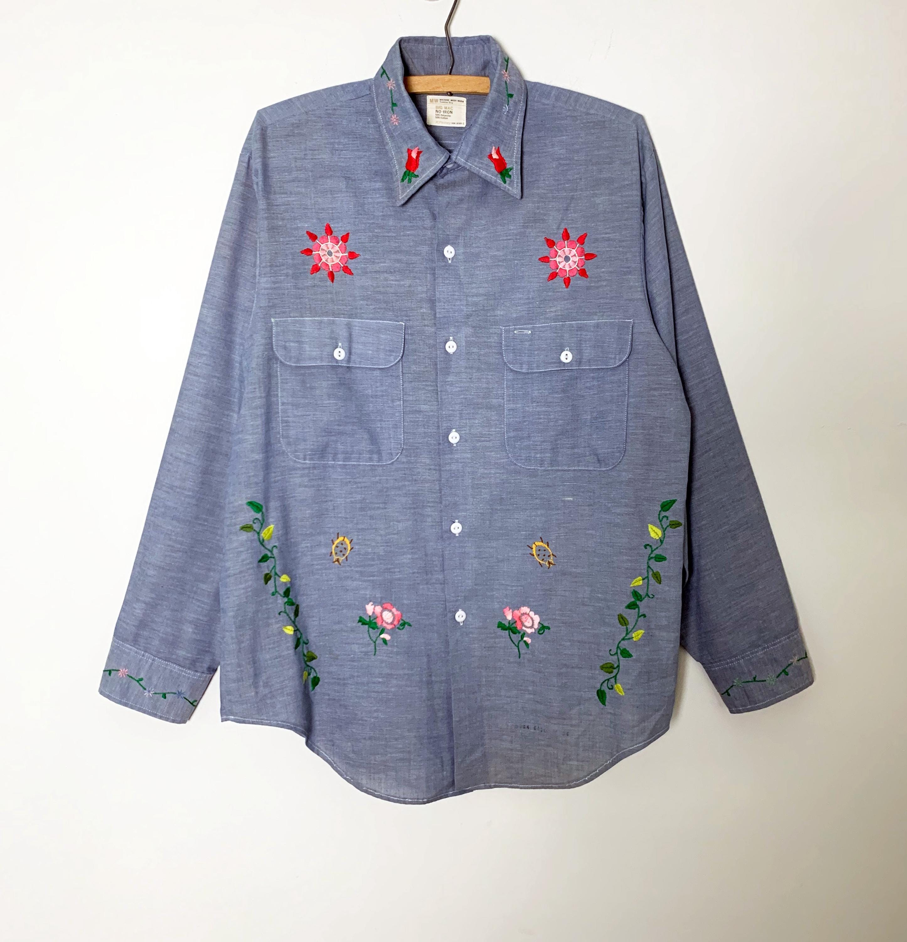Vintage 70s Big Mac Penneys Chambray Button Down Shirt With Hand