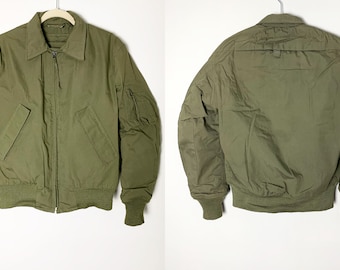 Vintage 70s OG 107 US Military Green Cold Weather Bomber Jacket Made In USA