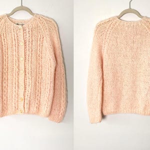 Vintage 60s Soft Peach Fuzzy Mohair Cardigan Made In Italy