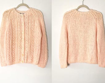 Cárdigan vintage de mohair suave y afelpado de los años 60, color melocotón, fabricado en Italia