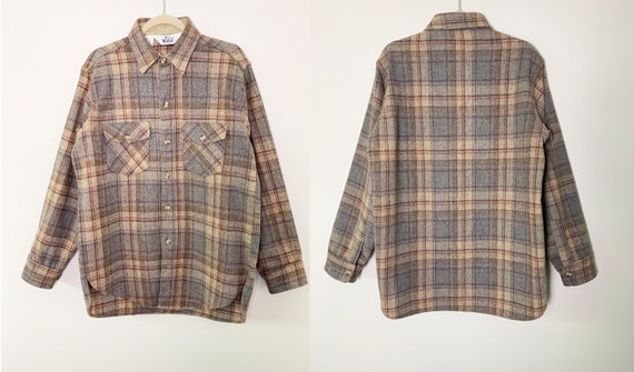 Vintage 60s Woolrich Earth Tone Plaid Flannel But… - image 1
