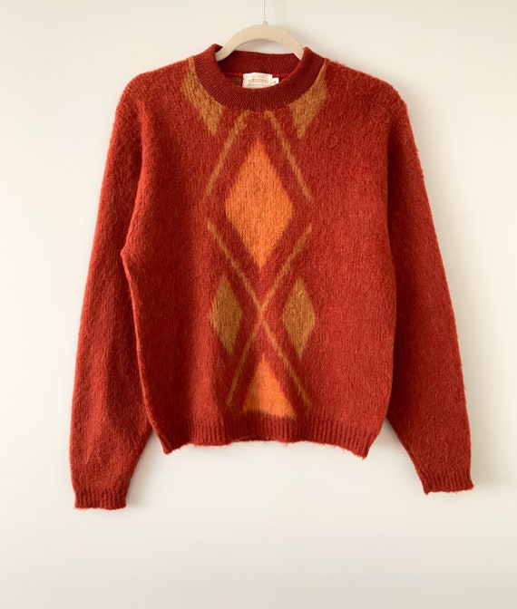 BRENT プルオーバーセーター ニット 60s Vintage 60s Brent Mohair Wool Blend Crew Neck Argyle Sweater - Etsy