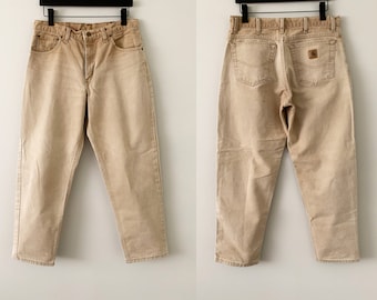 Vintage Carhartt Faded Brown Heavy-Duty Duck Canvas Utility Work Pants Made In USA