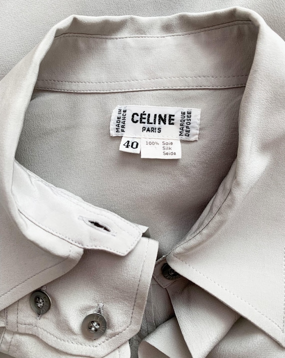 Vintage 80s Celine Gray Silk Embroidered Logo But… - image 9