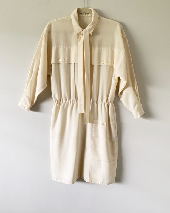 Vintage 70s Ivory Dress With Pockets And Matching… - image 1