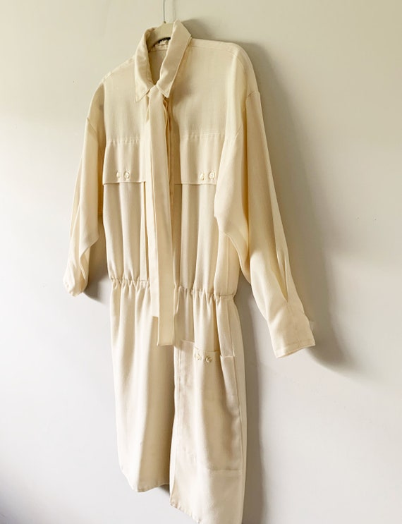 Vintage 70s Ivory Dress With Pockets And Matching… - image 2