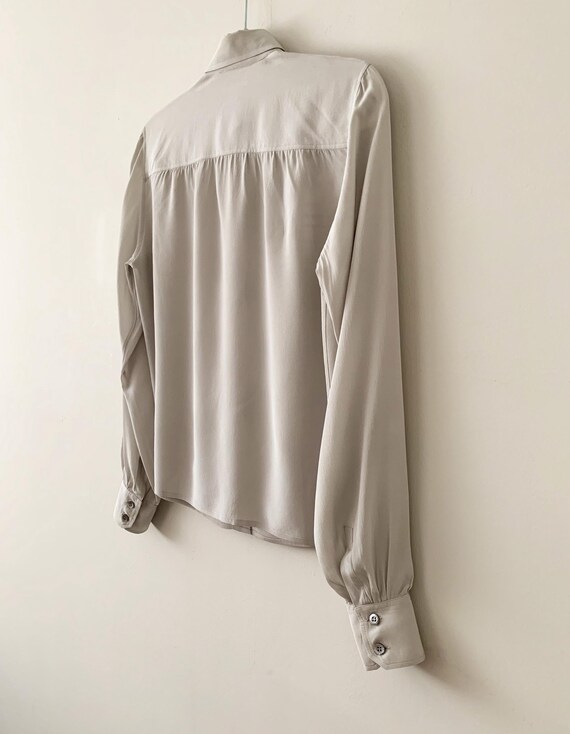 Vintage 80s Celine Gray Silk Embroidered Logo But… - image 7