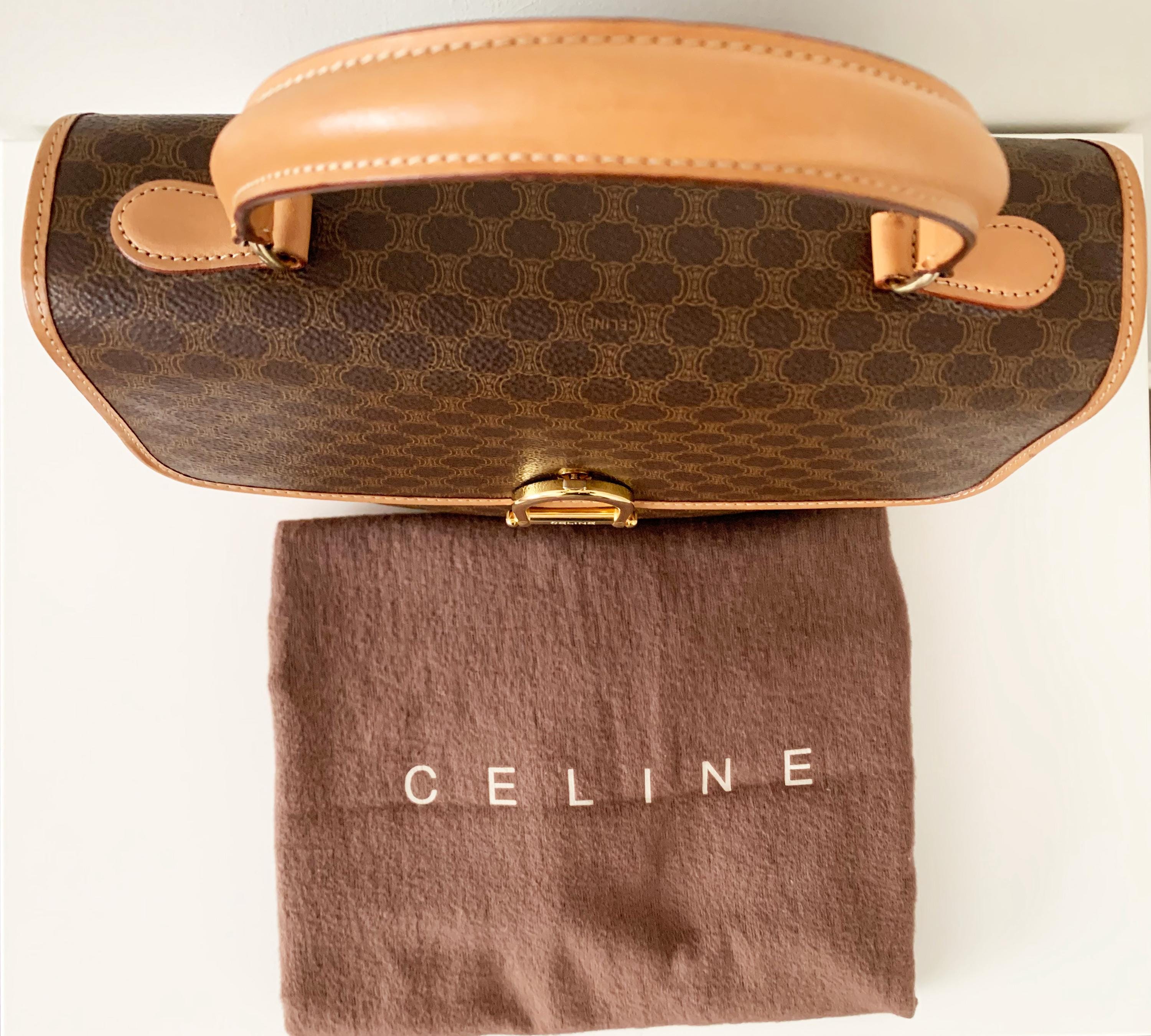 Vintage 90s Authentic Celine Macadam Beautiful Top Handle Bag With 