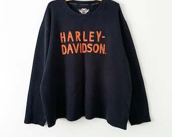 Sudadera/top oversize vintage Harley-Davidson de los años 90, de color negro descolorido y con letras de punto de cadeneta