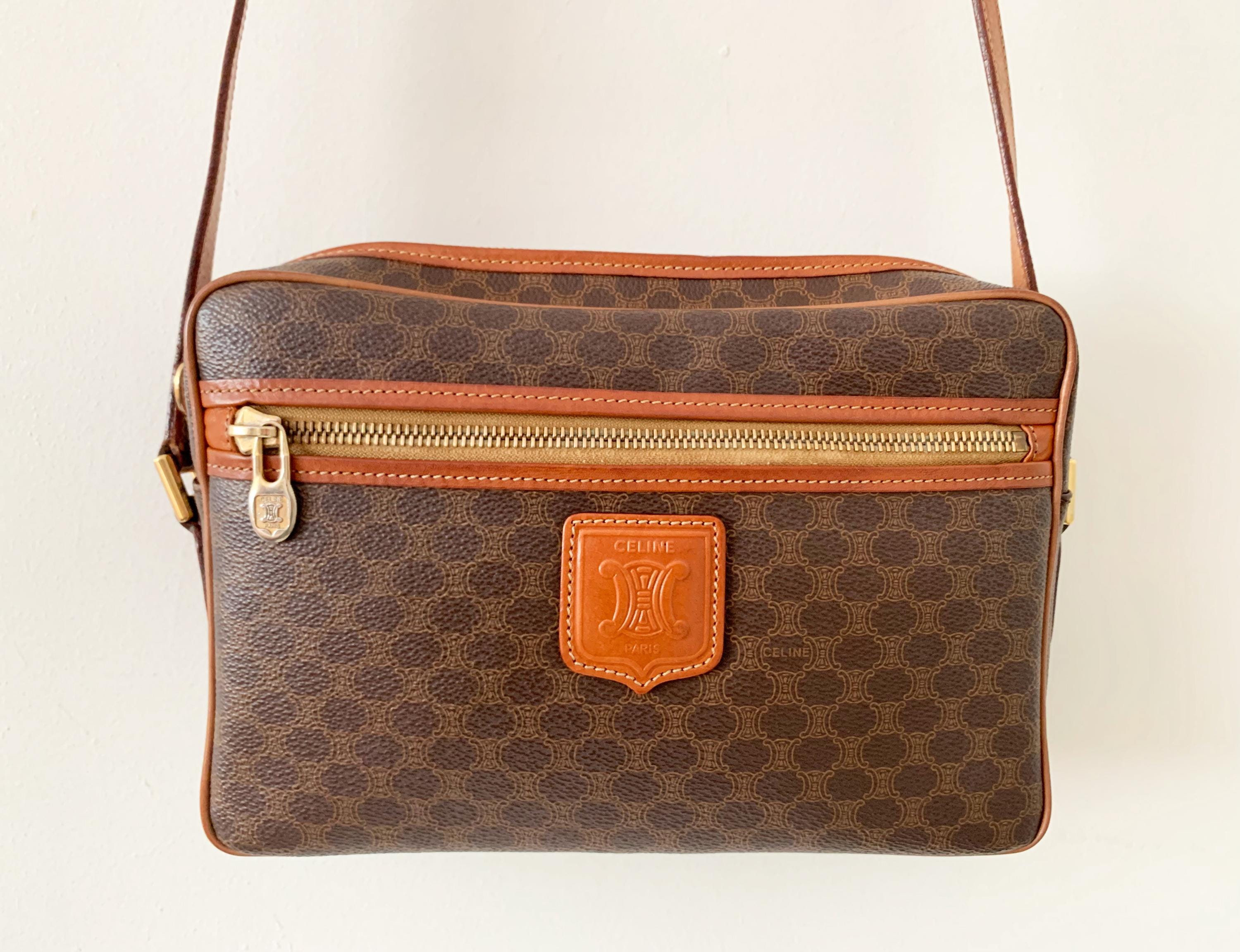 Vintage 90s Authentic Celine Macadam Crossbody Bag Leather