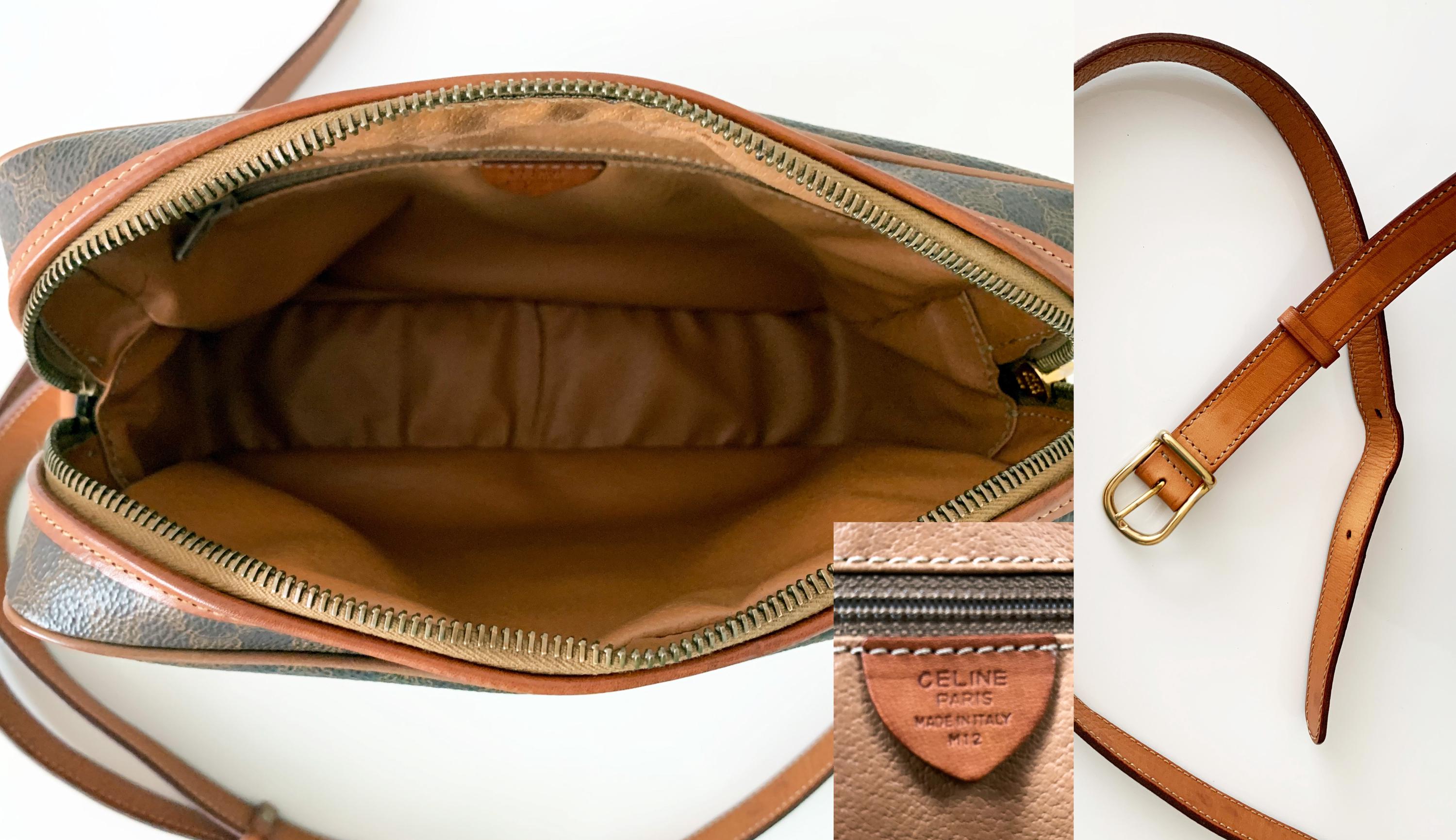 CELINE MC00/1 ITALY ショルダーバッグ Vintage 90s Authentic Celine Macadam Crossbody Bag Leather Trim