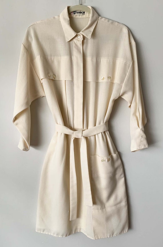 Vintage 70s Ivory Dress With Pockets And Matching… - image 3