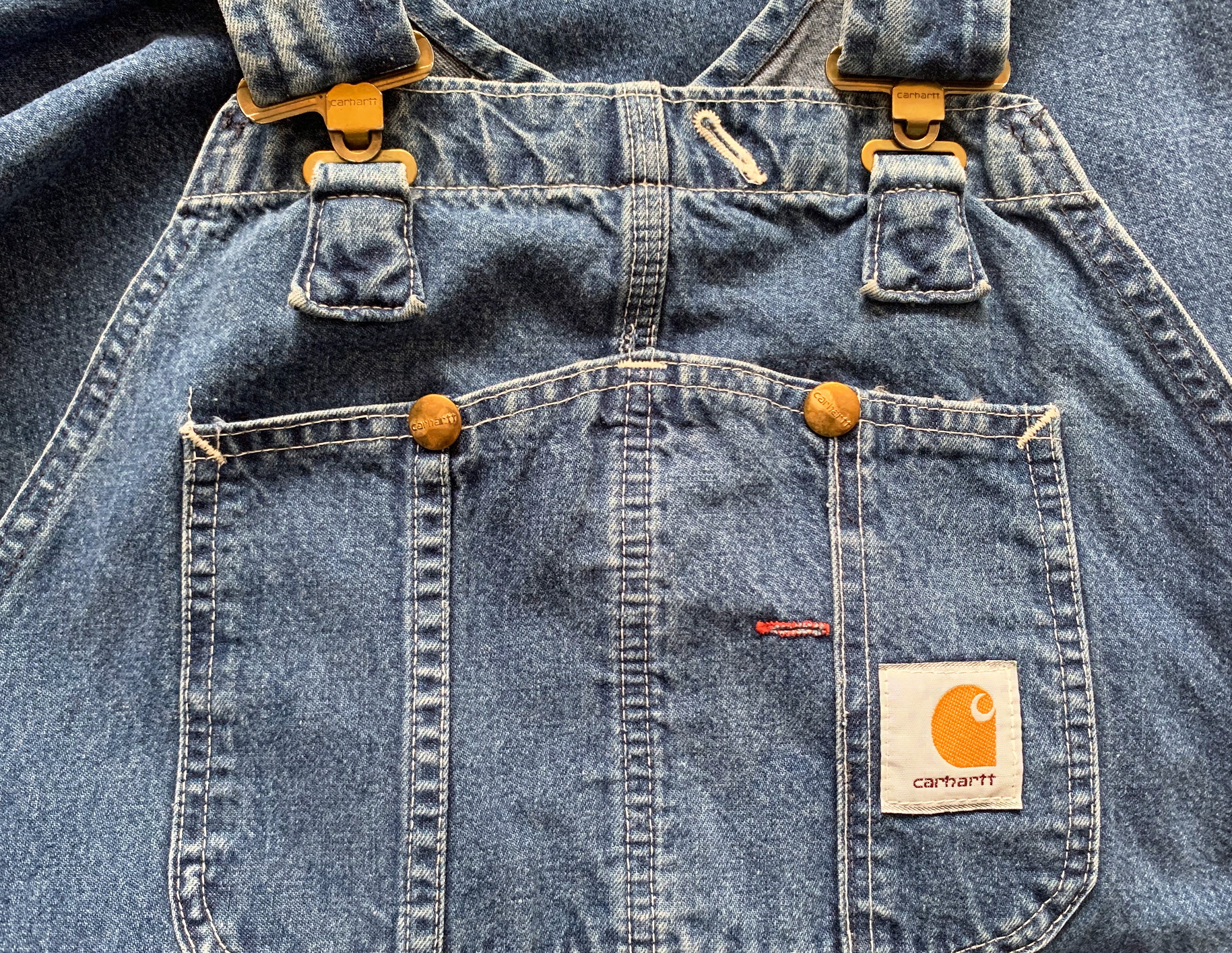 Vintage 90s Carhartt Blue Cotton Denim Bib Overalls Made in