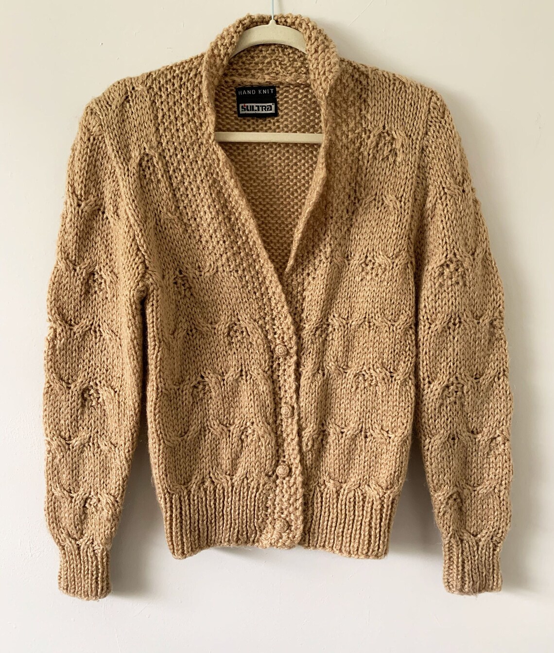 Vintage 80s Brown Beige Pattern Cardigan L XL XXL