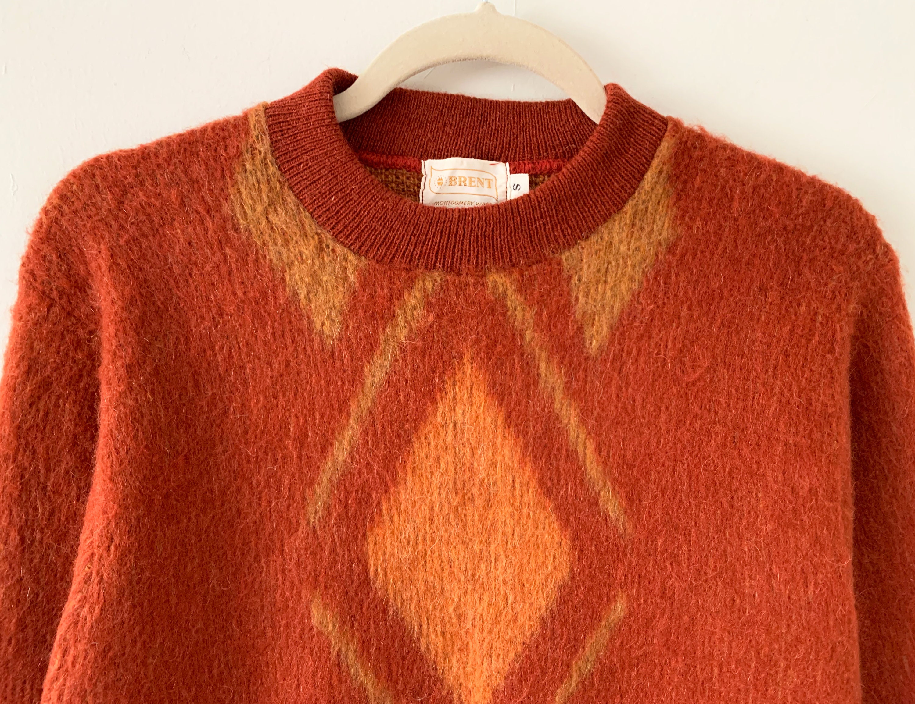 Vintage 60s Brent Mohair Wool Blend Crew Neck Argyle Sweater - Etsy