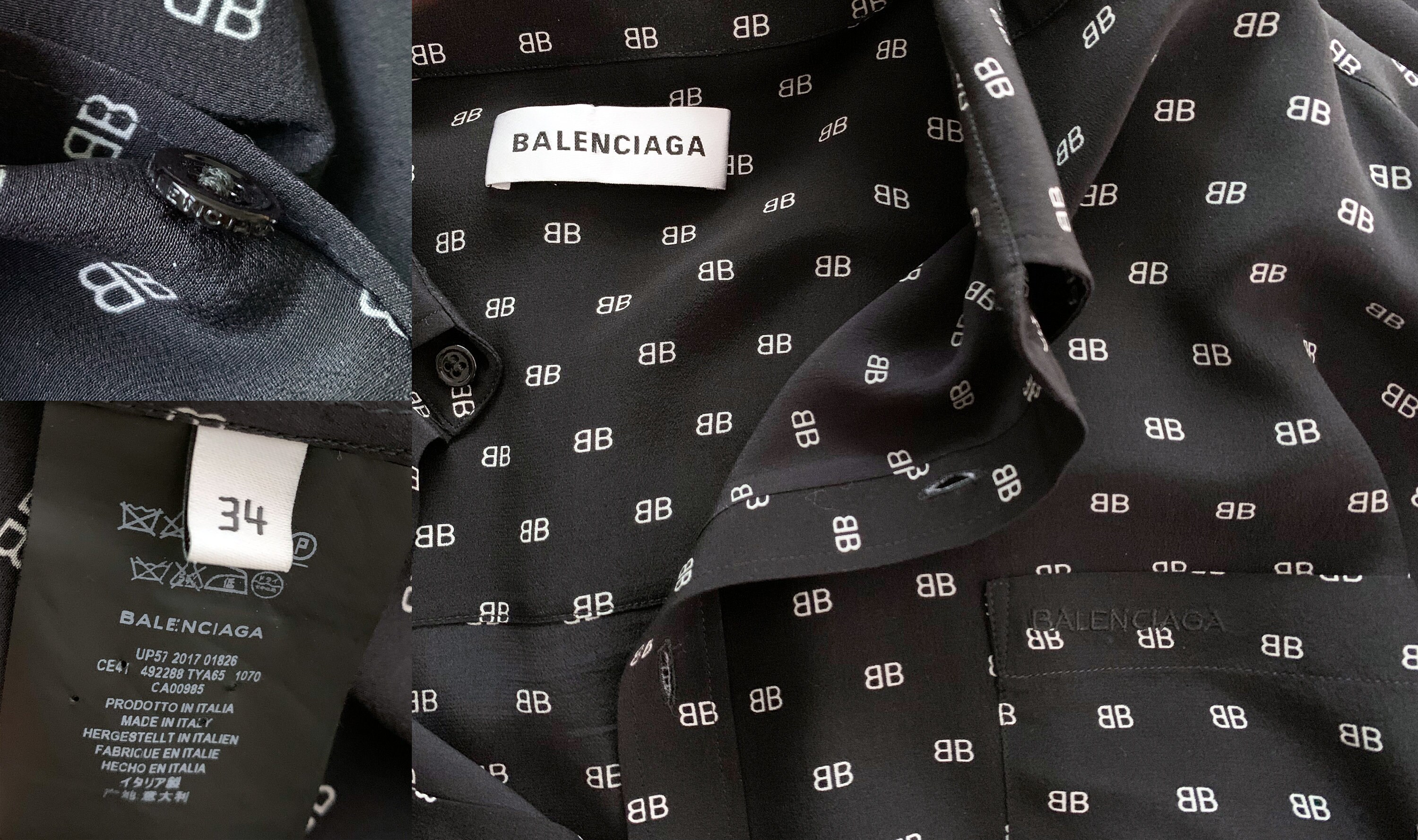 Balenciaga All Over Logo Black Oversized Long Sleeve Silk