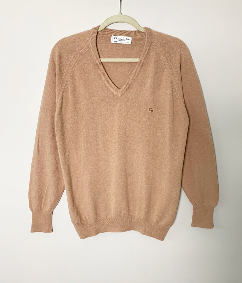 Vintage 70s/80s Super Soft Christian Dior Tan/nude Color Vneck Wool