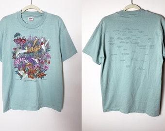 Vintage 80s Beautiful Hummingbird Garden Front And Back Graphic Printed T-Shirt Single Needle Made In USA