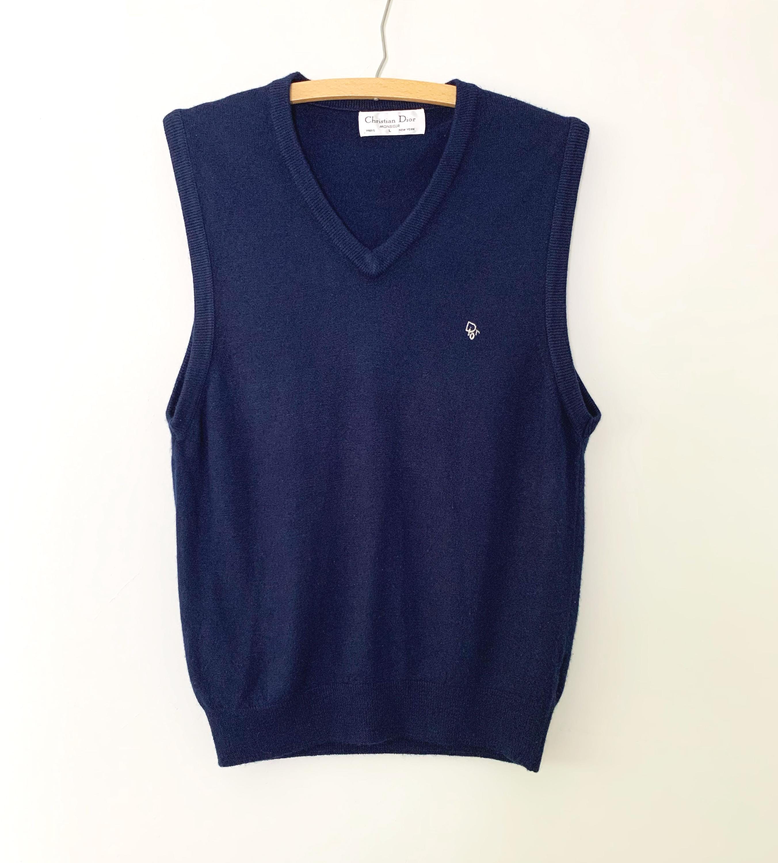Vintage 80s Navy Christian Dior Super Soft V-neck Sweater Vest